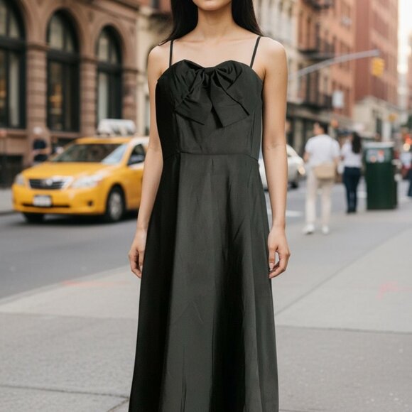 A New Day Womens Black Maxi Cocktail Dress w/ Bow Accent & Side Pockets Size 6 - Picture 2 of 12